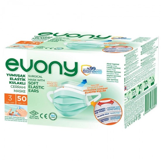 EVONY 3 KATLI CERRAHİ MASKE YEŞİL